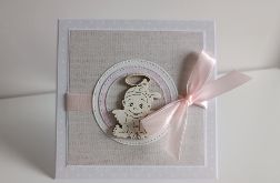 Kartka na Chrzest Święty aniołek beżowa