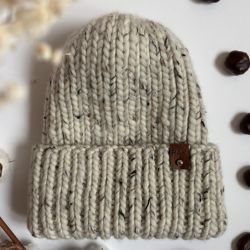 Wełniana czapka z wywinięciem - tweed