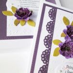 Kartka ŚLUBNA z fioletowymi kwiatami - Biało-fioletowa kartka na ślub w pudełku