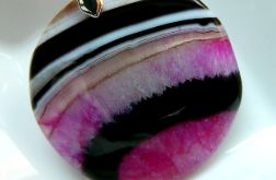 Wielobarwny okrągły agat z kryształem, duży wisiorek na rzemieniu