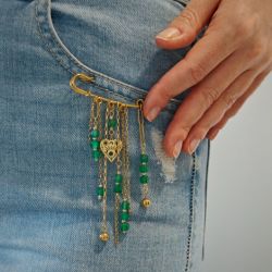 Broszka-agrafka z zielonym agatem, Elegancka broszka na prezent