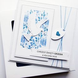 Kartka na Chrzest z gołębicą personalizowana