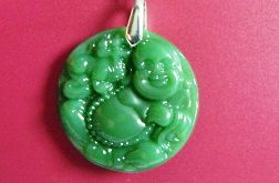 Chiński zielony jadeit - duży okrągły wisior Budda Maitreya