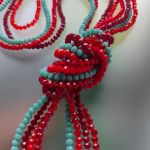 Naszyjnik Korale Sznury Kryształki Czerwone Turkusowe - 