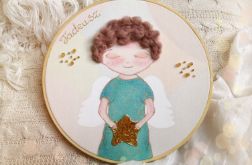 Obrazek z aniołem pamiątka Chrztu chłopiec