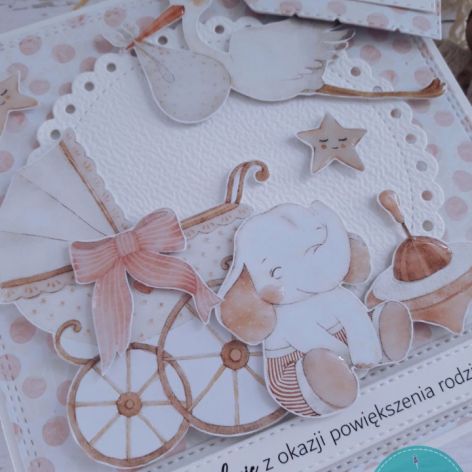 Kartka z okazji narodzin dziewczynki ze słonikiem, personalizacja