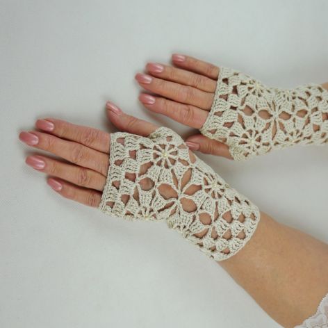 Rękawiczki, mitenki beżowe handmade