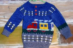 Sweterek dla chłopca - Jedzie pociąg - robiony na drutach