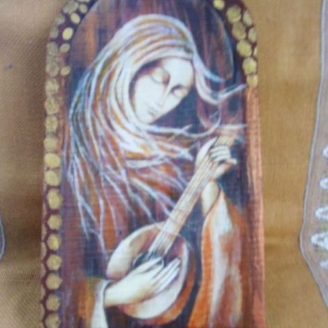Anioł z mandoliną - obraz na desce
