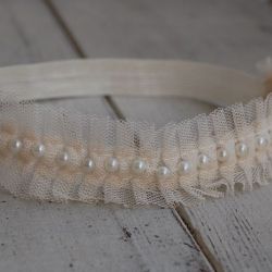 Perełki & tiul - diadem/opaska niemowlęca