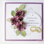 Kartka ŚLUBNA fioletowo-różowa - Pamiątka Ślubu z różowymi kwiatami