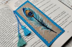 Zakładka z haftem - pawie piórko.
