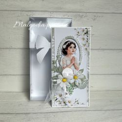 Kartka komunijna DL w pudełku z szybką 
