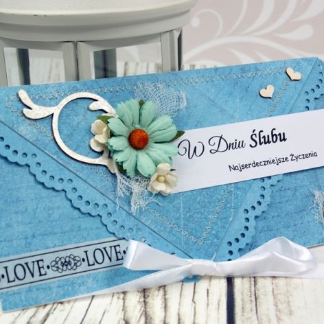 Kopertówka z okazji ślubu-błękitny motyl