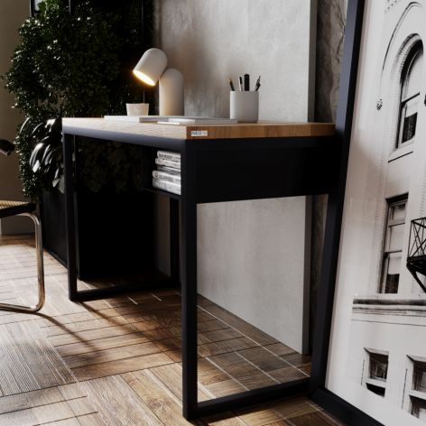 Biurko loft stal drewno dąb 120 x 50 czarny