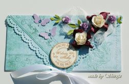 Kopertówka z okazji ślubu- wrzosowo-lazurowo