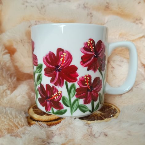Hibiskusy ręcznie malowany kubek 270 ml.