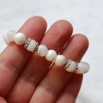 Bransoletka z muszli perłowej ivory pleciona makrama - 