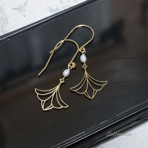 Złote kolczyki Perły i Liście