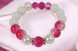 Bransoletka na gumce kwiatek fuksja i biel