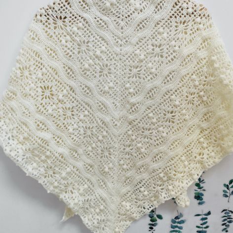 Chusta ślubna handmade ręcznie robiona miękka elegancka ecru