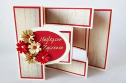 Kartka NAJLEPSZE ŻYCZENIA kremowo-czerwona