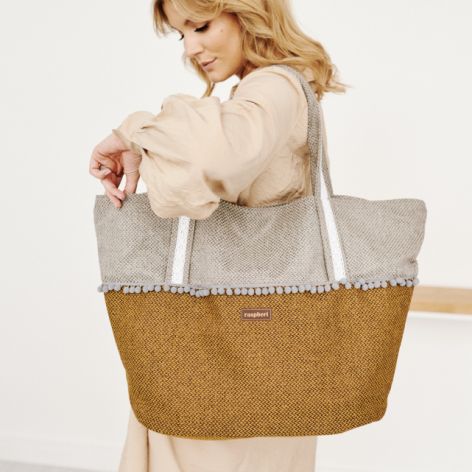 Duża torebka Huge Bag Szaro-miodowa plecionka