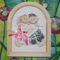 Będziemy świętować - ślubna lub jubileuszowa pamiątka - aniołki z masy solnej w ramce