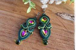 Kolczyki sutasz soutache Zielone Rainbow