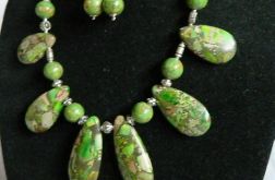 Zielony jaspis cesarski, okazały naszyjnik, kolia i kolczyki, komplet
