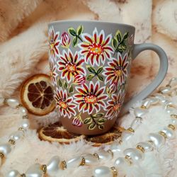 Kwiecisty kubek ręcznie malowany 300 ml.