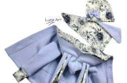 Komplet bluza z uszkami czapka chustka błękit r.128/134