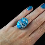 Srebrny pierścionek z agatem crazy lace - Sterling Silver ring with Blue Crazy Lace Agate gift for her gift for mom / wire wrapped / artisan jewellery for women / size 4.5 US