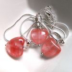 Różowy kwarc-kamień miłości, serduszka, zestaw biżuterii - 