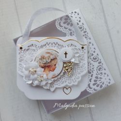 Kartka w kształcie torebki Pierwsza Komunia Święta