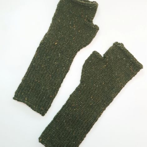 Mitenki wełniane tweed ciemno zielone