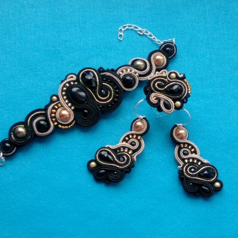 Komplet sutasz Czerń, Beż, Złoto Zamówienie dla kika15453 