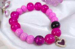 Bransoletka na gumce fuksja serduszko