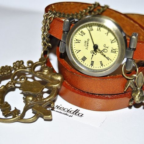 Zegarek Retro skórzany z zawieszką i naszyjnik