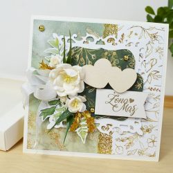 Zielono-złota kartka ślubna z pudełkiem