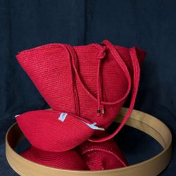 Czerwona Świąteczna Torba z Sznurka Bawełnianego