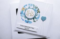 Kartka na Komunię niebieska pamiątka handmade