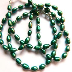 Zielone perły naturalne, naszyjnik i bransoletka z pereł, komplet