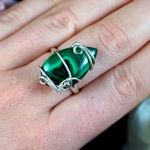 Malachit Srebrny pierścionek z malachitem - Sterling Silver ring with Malachite gift for her gift for mom, perfect present, wire wrapped artisan jewellery for women, ring size 7.5 US