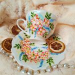 Ręcznie malowany komplet w kwiaty 200 ml. II - 