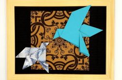 Obrazek origami wiszący drewniana ramka Ptaki