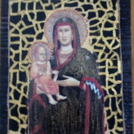 Ikona Matki Bożej z dzieciątkiem - na starej desce