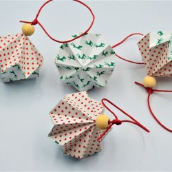 Bombka origami biały diament zielone renifery 4 sztuki
