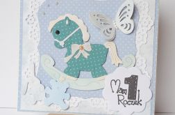 Kartka na roczek z konikiem turkusowym