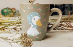 Ręcznie malowany kubek z gąską, wiejski kubek w kwiaty, cottagecore